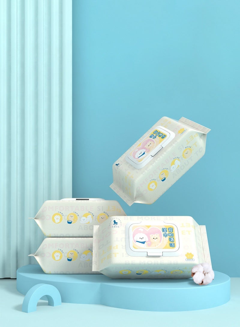 مناديل مبللة للقطط، 160 قطعة مناديل مبللة للتنظيف متعدد الأغراض للحيوانات الأليفة، مناديل مبللة للأذن للكلاب، تمشيط سريع وسهل للأرداف والجسم والكفوف، والعينين، وسهولة الانتعاش السريع، عبوة 2 عبوة سفر مجموع 160 منديل - Image 2