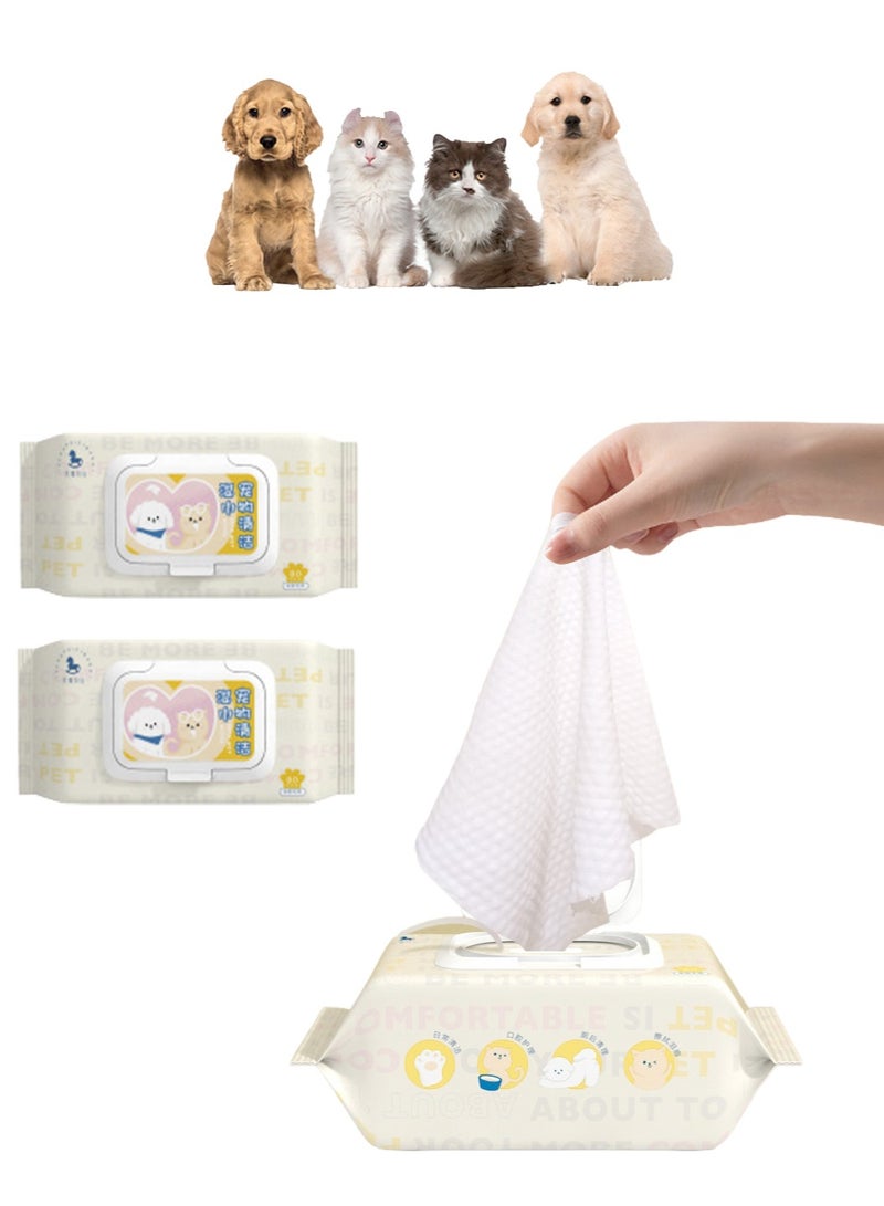 مناديل مبللة للقطط، 160 قطعة مناديل مبللة للتنظيف متعدد الأغراض للحيوانات الأليفة، مناديل مبللة للأذن للكلاب، تمشيط سريع وسهل للأرداف والجسم والكفوف، والعينين، وسهولة الانتعاش السريع، عبوة 2 عبوة سفر مجموع 160 منديل - Image 3