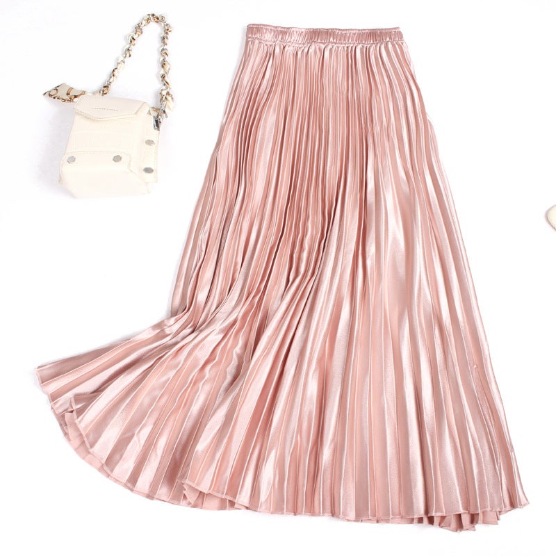 2023 Spring Pleated Satin Skirt for Women Elegant coffee
