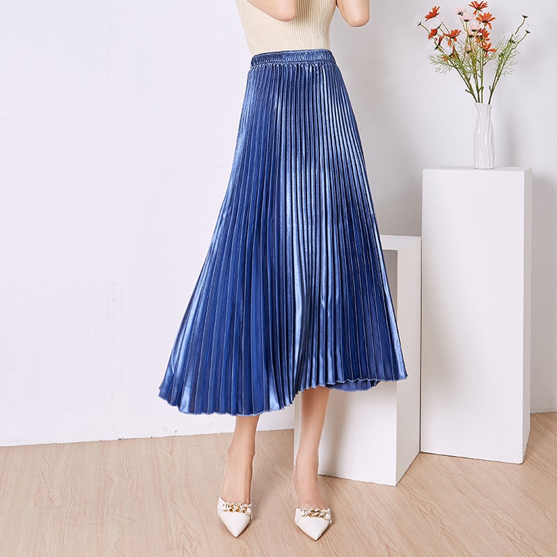 2023 Spring Pleated Satin Skirt for Women Elegant coffee