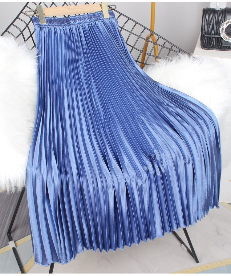 2023 Spring Pleated Satin Skirt for Women Elegant coffee