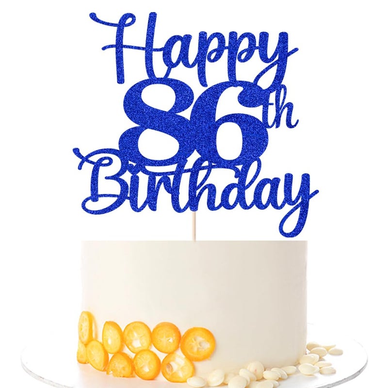 Kaoenla Happy 86th Birthday Cake Topper Hello 86 Cheers to 86 Years 86th Anniversary /86 years old birthday Party Decoration (86th  blue) - Image 1
