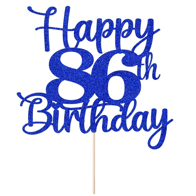 Kaoenla Happy 86th Birthday Cake Topper Hello 86 Cheers to 86 Years 86th Anniversary /86 years old birthday Party Decoration (86th  blue) - Image 2
