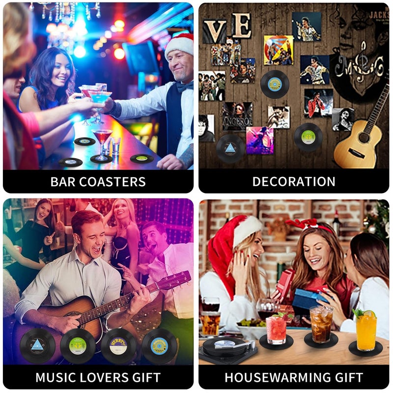 DuoMuo Funny Retro Record Coasters for Drinks with Vinyl Player Holder for Music Lovers,Set of 6 Conversation Piece Sayings Drink Coaster,Housewarming Hostess Wedding Registry Gift Ideas - Image 3