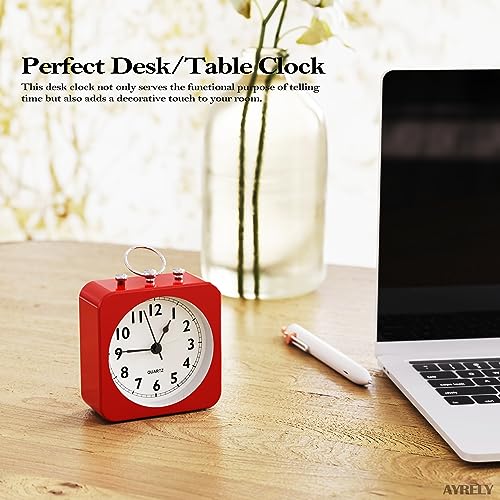 AYRELY Kadio Battery Operated Alarm Clock with Square Metal Case,Silent No Ticking Analog Quartz, Simple Operation for Bedroom/Travel/Desk/Kids?Red?, 10 Cm X 10 Cm - Image 3