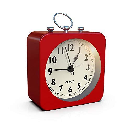 AYRELY Kadio Battery Operated Alarm Clock with Square Metal Case,Silent No Ticking Analog Quartz, Simple Operation for Bedroom/Travel/Desk/Kids?Red?, 10 Cm X 10 Cm - Image 1