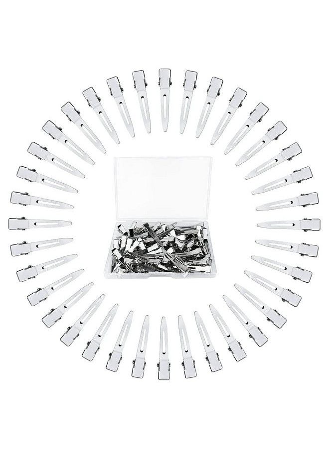 Tenalleys 50 Pcs Metal Duck Bill Hair Clips Silver Single Prong Hair Clips Women Styling Hair Clips Alligator Curl Clips For Hair Coloring Bows Diy Hair Extensions Salon (1.77Inch)  - Image 2