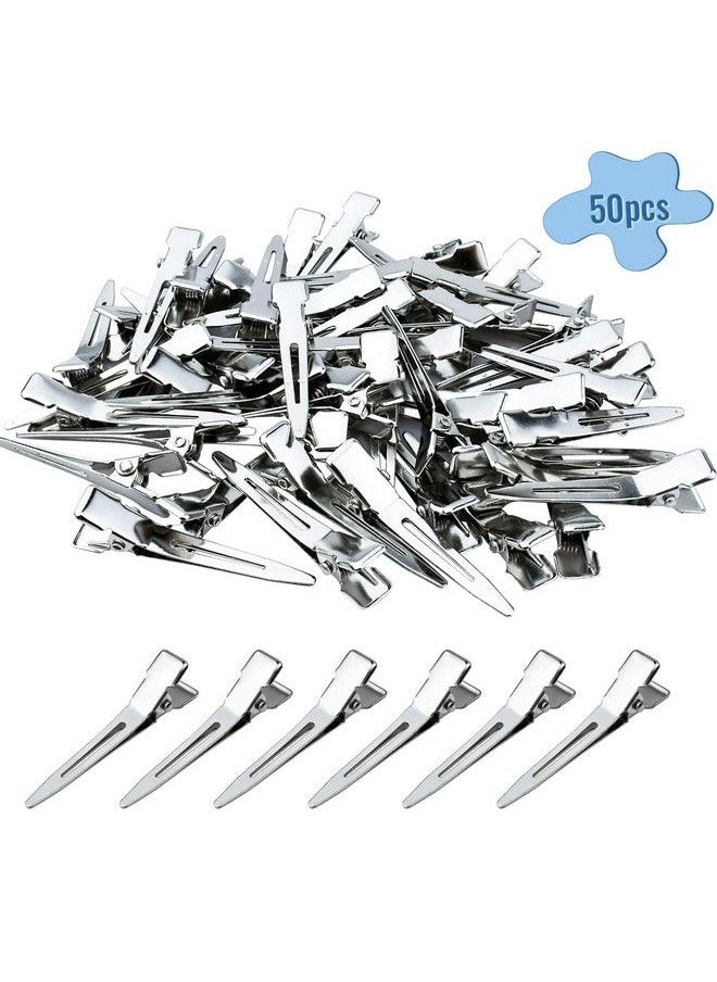 Tenalleys 50 Pcs Metal Duck Bill Hair Clips Silver Single Prong Hair Clips Women Styling Hair Clips Alligator Curl Clips For Hair Coloring Bows Diy Hair Extensions Salon (1.77Inch)  - Image 4