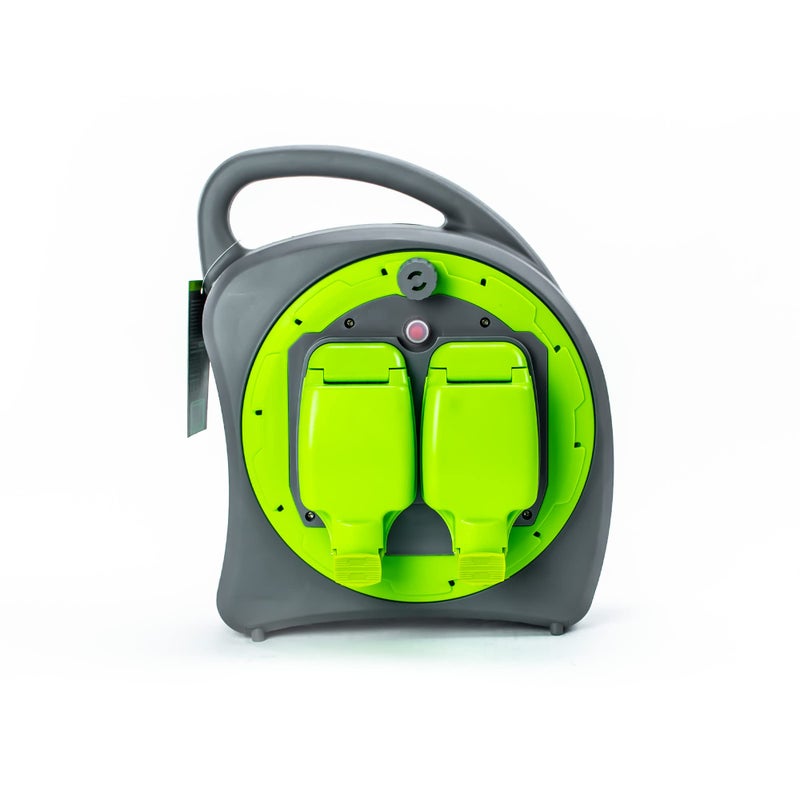 STATUS 2 Socket Cable Reel | 20m Green Waterproof Extension Lead | 13A with Thermal Cut Out | Heavy Duty Outdoor Extension Lead | S20M2G13AIP54CR2 - Image 1