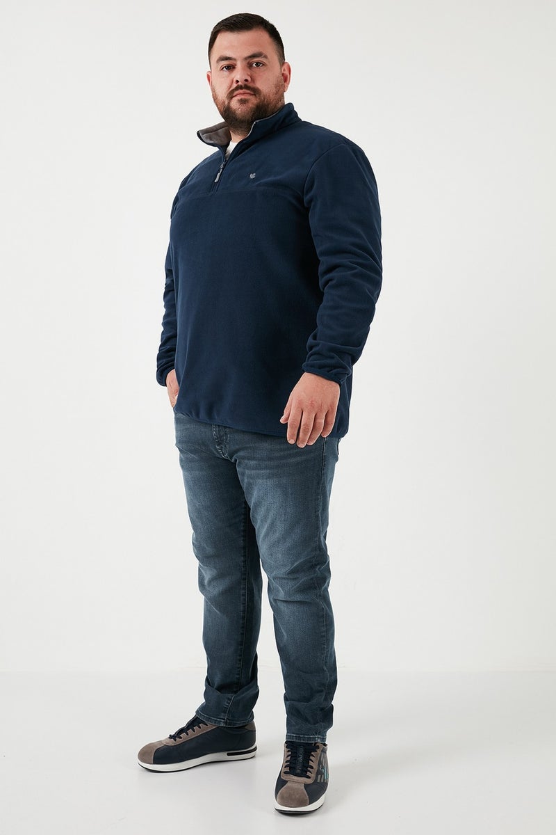 Buratti Regular Fit Anti-Pilling Plus Size Stand Collar Winter Raised Polar Fleece Men's Polar 5906001B - Image 2