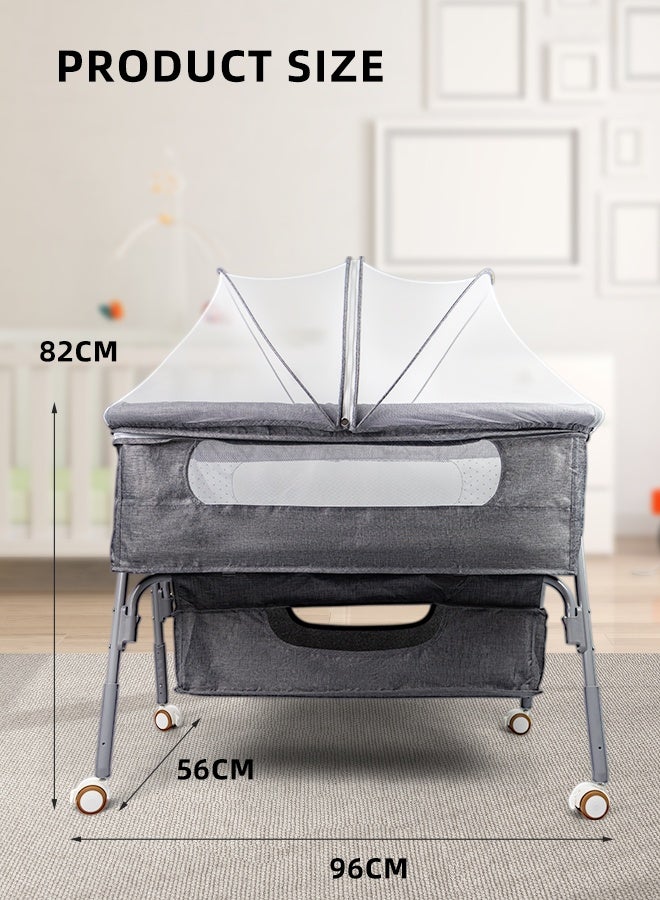 Soft Touch Baby Bedside Bassinet Toddler Bedside Crib with Wheels and Storage Basket Bedside Sleeper for Newborn Foldable Baby Crib with Mosquito Net and Adjustable Heigt for 0-3 Years Old Toddler - Image 2