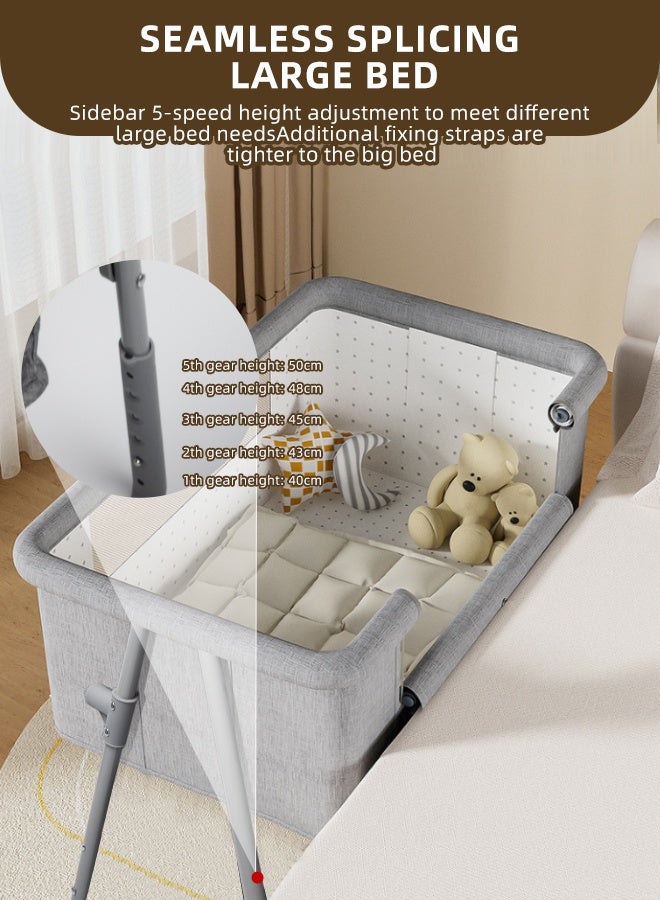 Soft Touch Baby Bedside Bassinet Toddler Bedside Crib with Wheels and Storage Basket Bedside Sleeper for Newborn Foldable Baby Crib with Mosquito Net and Adjustable Heigt for 0-3 Years Old Toddler - Image 5