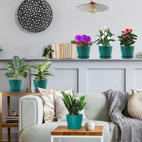 INKULTURE Round Flower Pots for Plants, Home Indoor & Outdoor Planters, Terrace, Garden Etc | Pack of 05 | Peacock | Plastic | 07 inch X 6.5 inch - Image 2