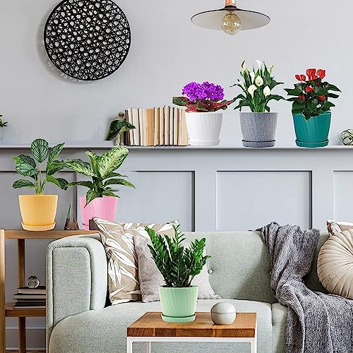 INKULTURE Round Flower Pots for Plants, Home Indoor & Outdoor Planters, Terrace, Garden Etc | Pack of 05 | Peacock | Plastic | 07 inch X 6.5 inch - Image 3