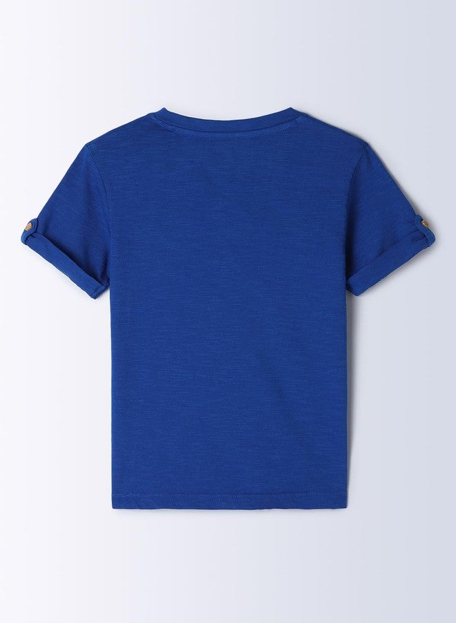 Milou Cotton Half Sleeves Henley Bio Washed T-Shirt - Blue - Image 3