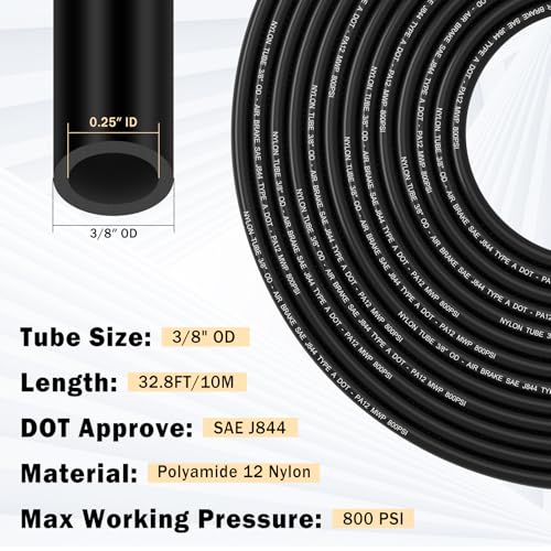 CheeMuii 3/8 Brass DOT Air Fittings With 32.8FT 3/8" DOT Air Line Kit Quick Connect DOT Air Line Fittings and PA12 Pneumatic Tubing for Semi Truck Trailer or Industrial Air System - Image 3