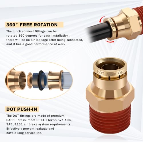 CheeMuii 3/8 Brass DOT Air Fittings With 32.8FT 3/8" DOT Air Line Kit Quick Connect DOT Air Line Fittings and PA12 Pneumatic Tubing for Semi Truck Trailer or Industrial Air System - Image 4