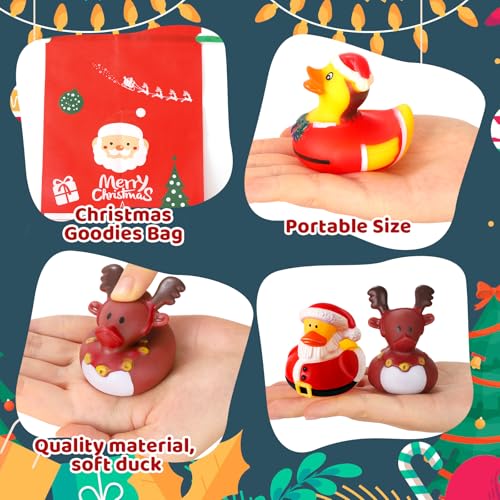 ANGGIKO 24 Pack Christmas Rubber Ducks in Bulk with Bag Christmas Ducks for Ducking Christmas Goodie Bag Stuffers Baby Birthday Gifts Party Favors Bath Toys for Toddlers - Image 5