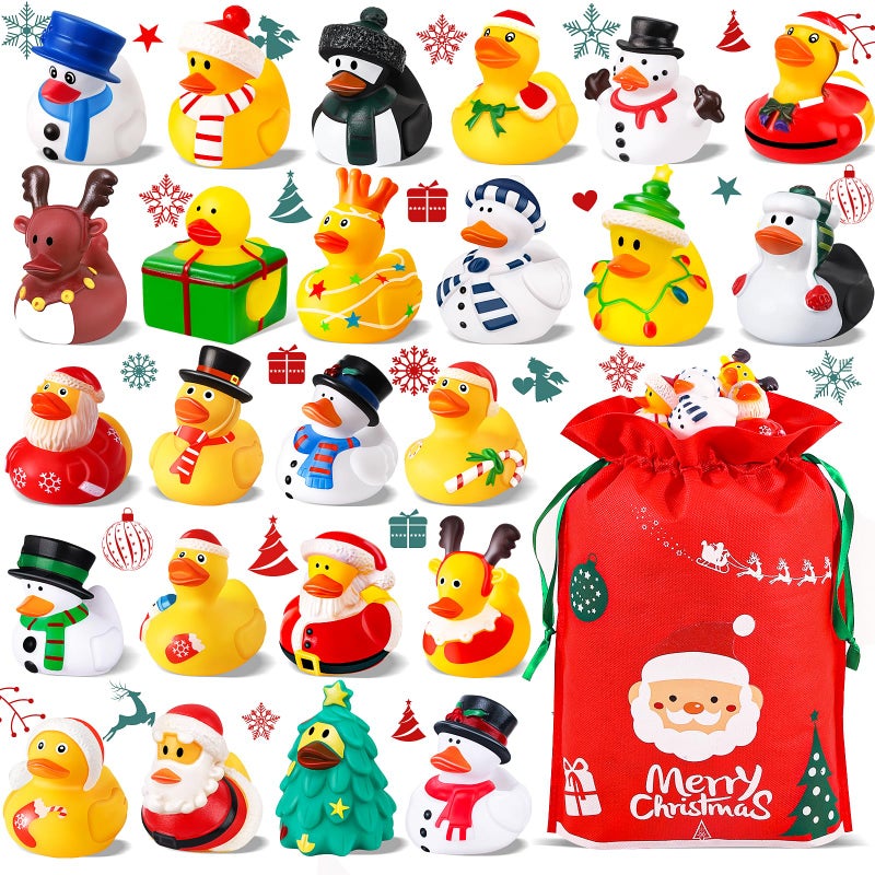 ANGGIKO 24 Pack Christmas Rubber Ducks in Bulk with Bag Christmas Ducks for Ducking Christmas Goodie Bag Stuffers Baby Birthday Gifts Party Favors Bath Toys for Toddlers - Image 3