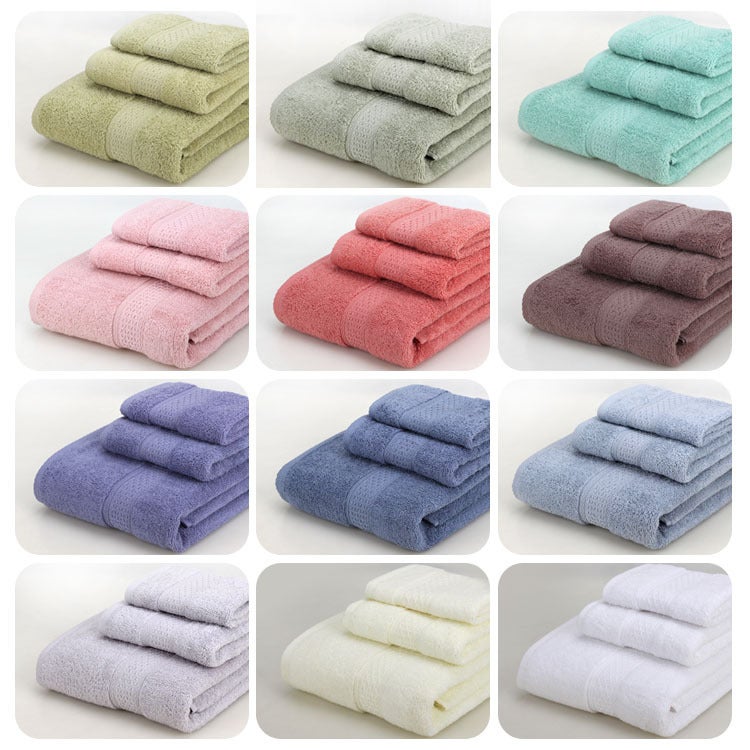 Plain Towel Bath Towel Square Towel Three-Piece Set Absorbent Couple Household Upriferous Adult Gift Towel - Image 2