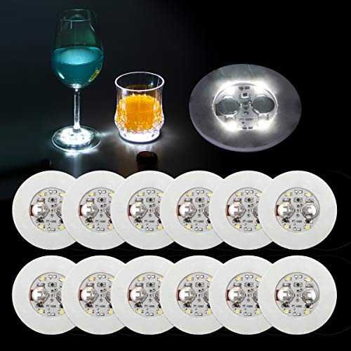 AHIER LED Coasters, 12 Pcs White Round Drink Coasters, 4 LED Lights, 3 Lighting Modes, Perfect for Bar, Party, Wedding - Image 1