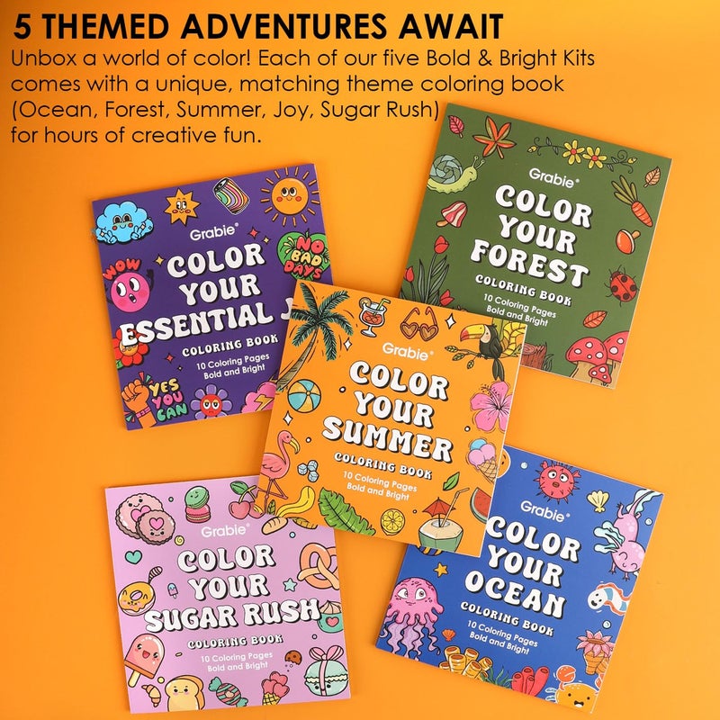 Grabie 5 Themes Value Bundle Bold&Bright Coloring Kit, 60 Colors Acrylic Gel Pens&Coloring Book, Medium Point Colored Gel Pens, Acrylic Gel Ink Pen Assorted Colored for Drawing, Note Taking - Image 2