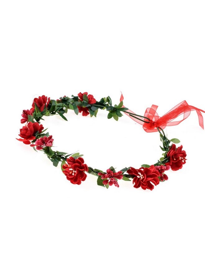 لوف سويتي عصابة رأس من زهور Love Sweety مع تاج من الزهور وهالة من الزهور لحفلات الزفاف (أحمر) - Image 2