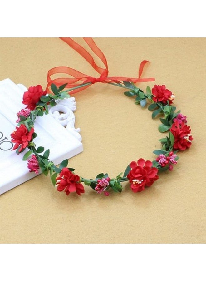 لوف سويتي عصابة رأس من زهور Love Sweety مع تاج من الزهور وهالة من الزهور لحفلات الزفاف (أحمر) - Image 3