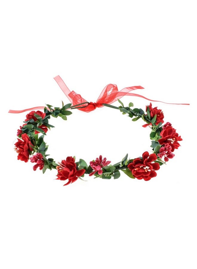 لوف سويتي عصابة رأس من زهور Love Sweety مع تاج من الزهور وهالة من الزهور لحفلات الزفاف (أحمر) - Image 1