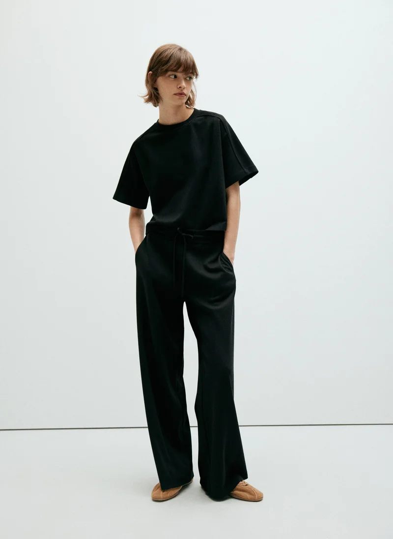 Mango 99-NEGRO Fine-Knit Straight-Fit Trousers for Women | Best Price UAE