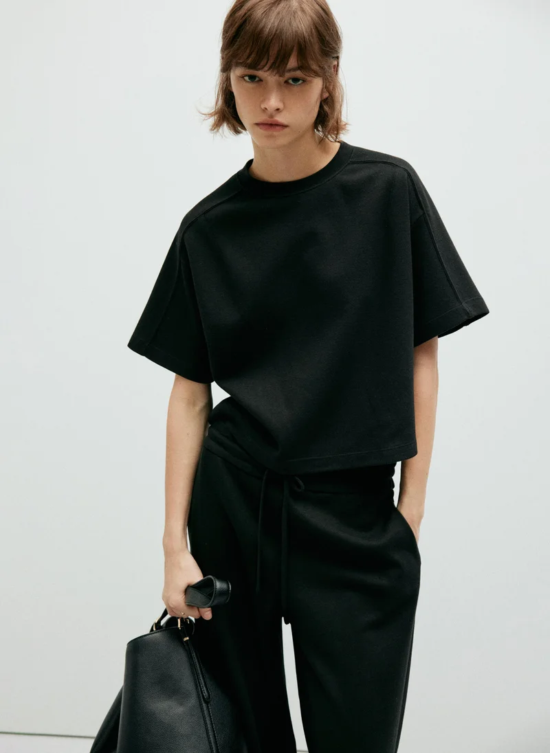 Mango 99-NEGRO Fine-Knit Straight-Fit Trousers for Women | Best Price UAE