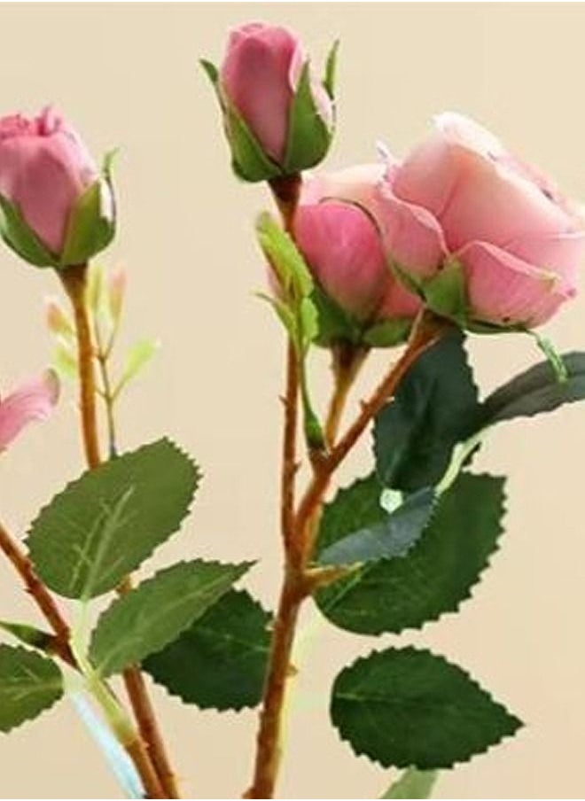 Kutis 1 Piece European Style Rose Artificial Bonsai Simulation Potted Home Bedroom Living Room Desktop Decoration Pink/Green/Orange 7 x 27 cm  - Image 3