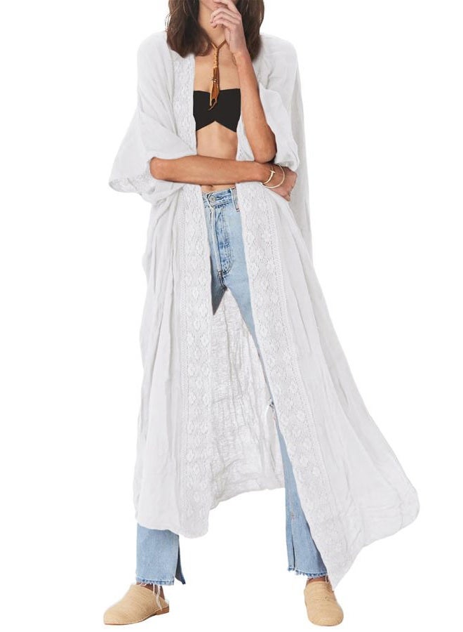 Bsubseach White Embroidery Open Front Swimsuit Cover Ups for Women Half Sleeve Bikini Beach Kimono Cardigan, One Size - Image 1