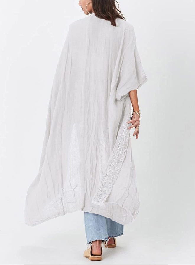 Bsubseach White Embroidery Open Front Swimsuit Cover Ups for Women Half Sleeve Bikini Beach Kimono Cardigan, One Size - Image 2