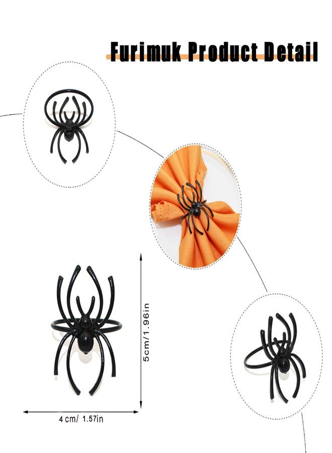 Furimuk 6 Pieces Halloween Spider Napkin Rings Spooky Napkin Ring Holder Metal Alloy Serviette Buckle Ring for Halloween Party Kitchen Dinner Table Decorations (Black Spider) - Image 2