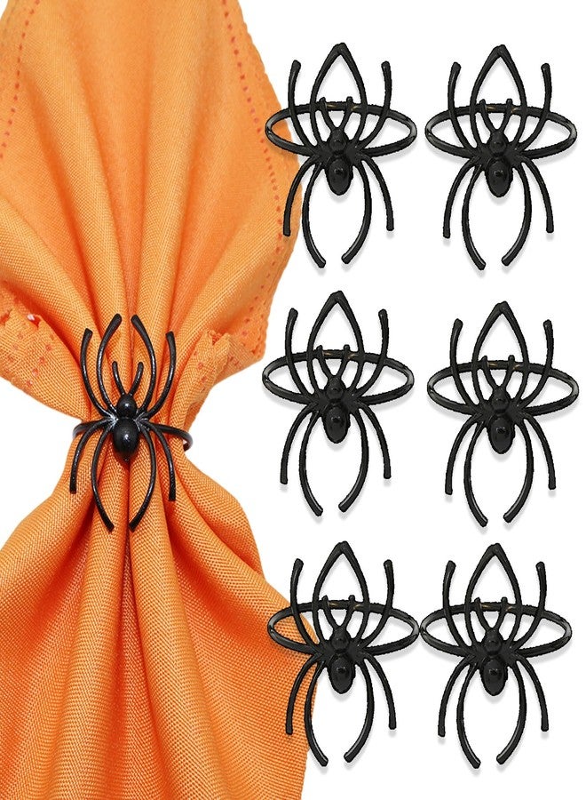 Furimuk 6 Pieces Halloween Spider Napkin Rings Spooky Napkin Ring Holder Metal Alloy Serviette Buckle Ring for Halloween Party Kitchen Dinner Table Decorations (Black Spider) - Image 1
