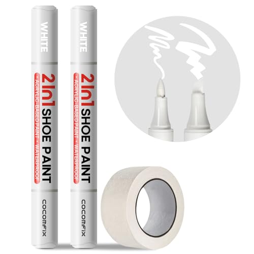 cocomfix 2-in-1 White Shoe Polish Marker, 2 Pack Shoe Paint Instant Whitens Yellowed Midsoles & Fixes Stains, Waterproof Permanent Protective Sneaker Whitener Pen for Foam, Fabric, Rubber, Leather - Image 1