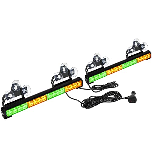 ASPL 2x16.8 inch Emergency Flashing LED Traffic Advisor Strobe Light Bar 32LED 26 Flash Patterns Interior Safety Warning Lights (Amber/Green) - Image 1