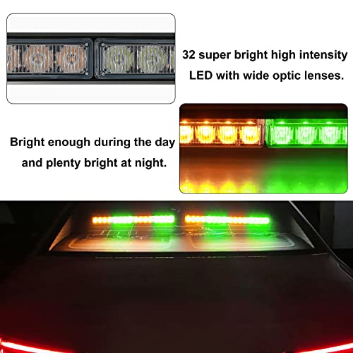 ASPL 2x16.8 inch Emergency Flashing LED Traffic Advisor Strobe Light Bar 32LED 26 Flash Patterns Interior Safety Warning Lights (Amber/Green) - Image 3
