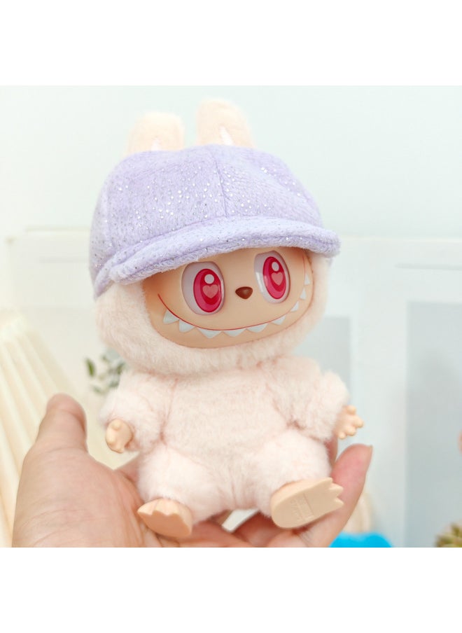 The Second Generation Labubu Plush Vinyl Blind Box Pendant Baby Clothes Replacement Sweater Duck Tongue Hat-Specifications:The First Generation And Second Generation Bull Cloth Pendant Baby Clothes (excluding Baby)-Color:Purple Peaked Cap (excluding Baby)  - Image 1