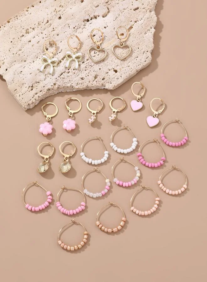تايك تو Set Of 10 - Beaded and Bow Hoop Earrings