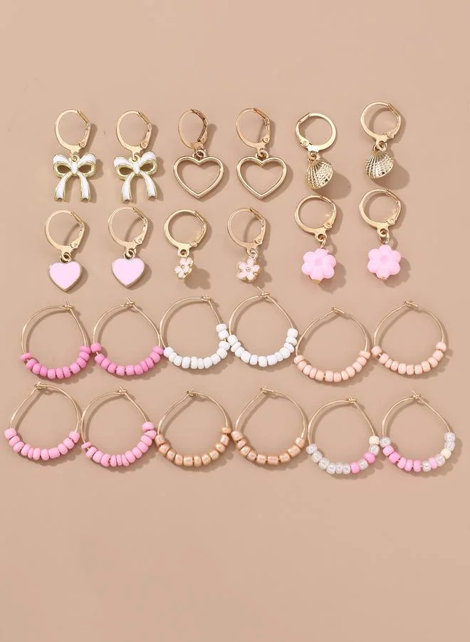 تايك تو Set Of 10 - Beaded and Bow Hoop Earrings