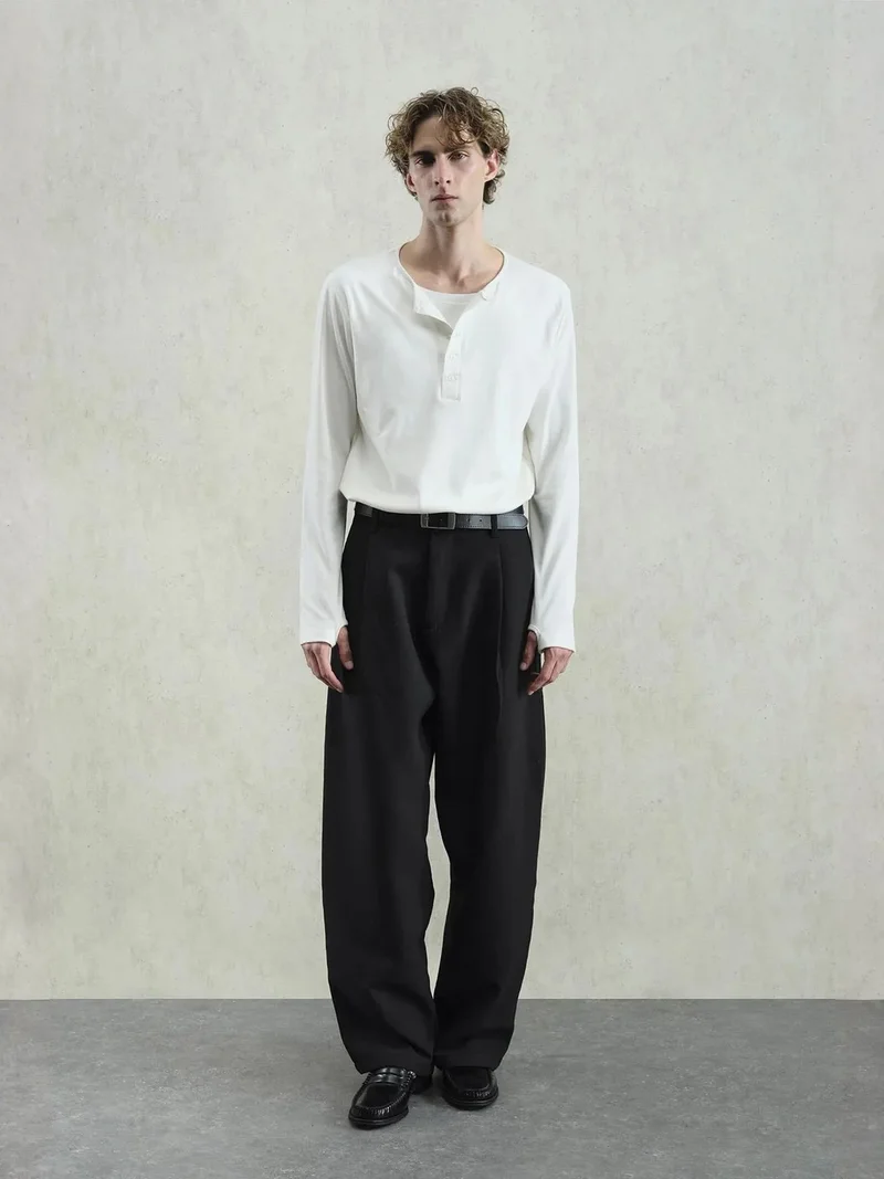 Giesto GIESTO Buttoned Crew Neck Long Sleeve T-Shirt