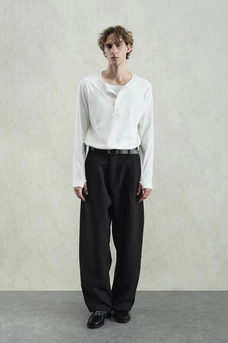 GIESTO Buttoned Crew Neck Long Sleeve T-Shirt