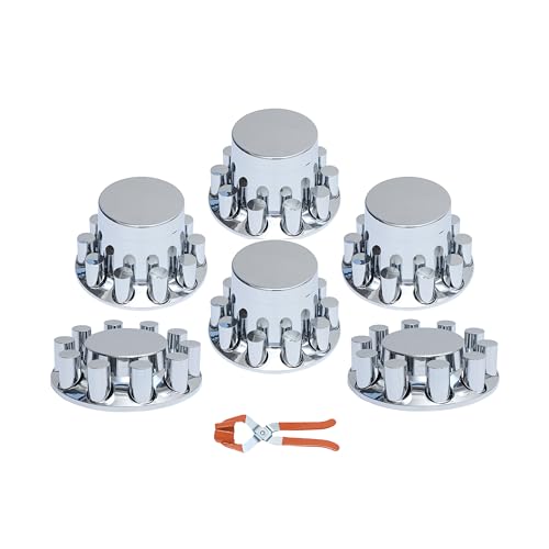 JESONN 33mm Chrome ABS Plastic Axle Cover Combo Kit Thread On Lug Nut Covers with 2 Front and 4 Rear Axle Wheel Cover Removable Hub Caps for Semi Trucks Flat Top - Image 1