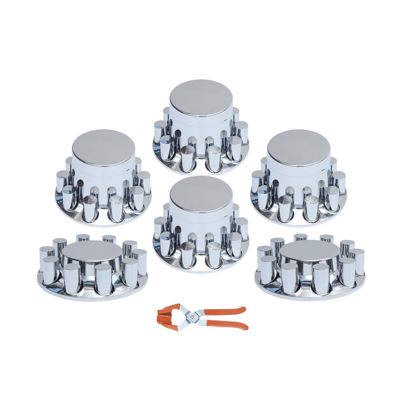 JESONN 33mm Chrome ABS Plastic Axle Cover Combo Kit Thread On Lug Nut Covers with 2 Front and 4 Rear Axle Wheel Cover Removable Hub Caps for Semi Trucks Flat Top - Image 3