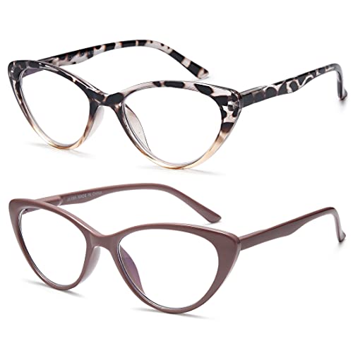 EYEURL Cat Eye Reading Glasses for Women 2 Pair Blue Light Blocking Readers 2.00 Comfort Spring Hinge Lightweight Eyeglasses Anti Glare for Ladies - Image 2