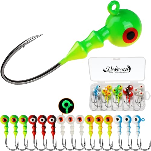 Dovesun Jig Heads for Fishing, Painted Jigheads with 3D Eye Ball Glowing Walleye | Bass | Crappie jigs 1/2oz 15pcs - Image 1