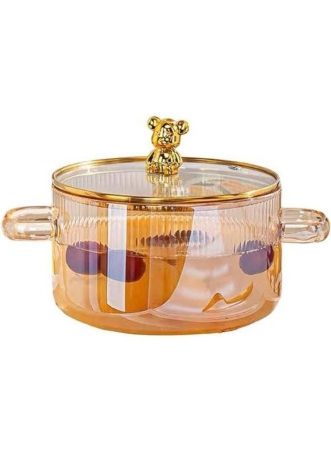Birks 1800 ML honey-colored thermal glass cooking and serving set – comes with a glass lid and side handles for use in microwave and oven. - Image 1