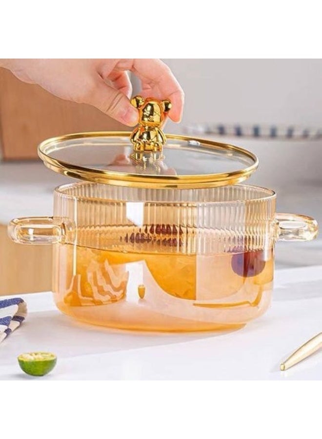 Birks 1800 ML honey-colored thermal glass cooking and serving set – comes with a glass lid and side handles for use in microwave and oven. - Image 2